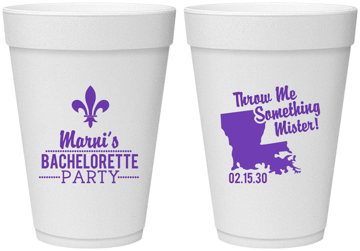 Personalized Bachelorette 16 oz Foam Cups - Mardi Gras | 60056