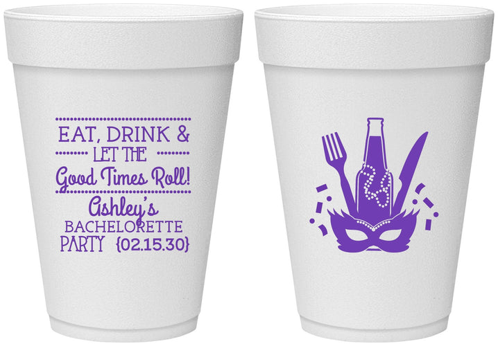 Personalized Bachelorette 16 oz Foam Cups - Mardi Gras | 60057