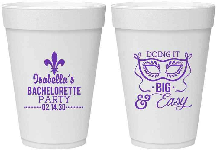 Personalized Bachelorette 16 oz Foam Cups - Mardi Gras | 60059