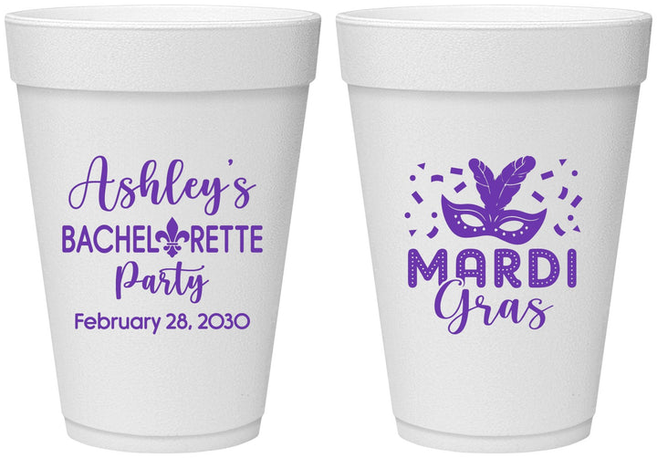Personalized Bachelorette 16 oz Foam Cups - Mardi Gras | 60060