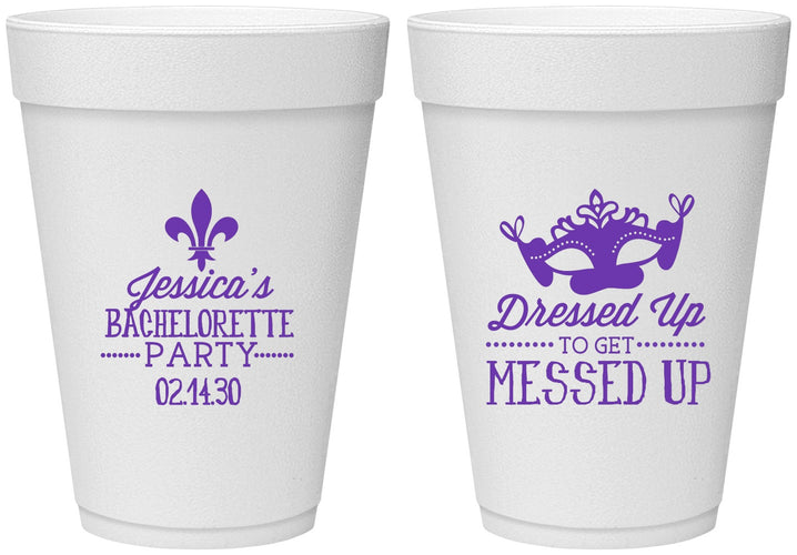 Personalized Bachelorette 16 oz Foam Cups - Mardi Gras | 60061