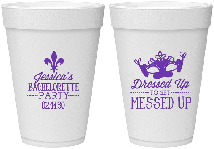 Personalized Bachelorette 16 oz Foam Cups - Mardi Gras | 60061