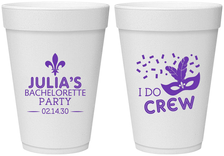 Personalized Bachelorette 16 oz Foam Cups - Mardi Gras I Do Crew | 60063