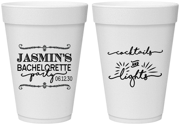 Personalized Bachelorette 16 oz Foam Cups - Cocktails And Lights | 60065