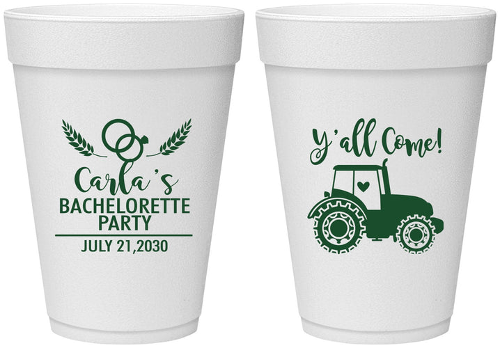 Personalized Bachelorette 16 oz Foam Cups - Tractor Farm | 60070