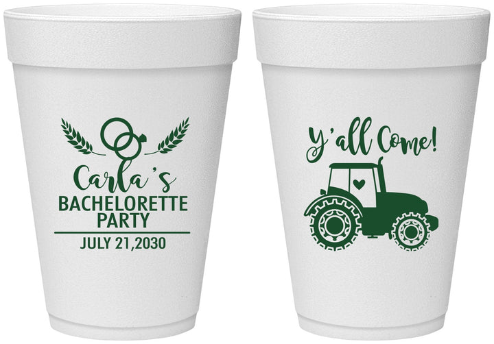 Personalized Bachelorette 16 oz Foam Cups - Tractor Farm | 60070