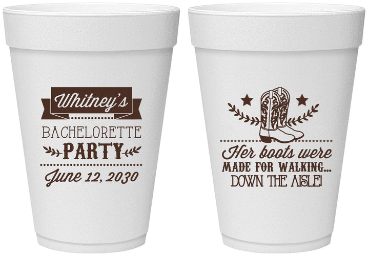 Personalized Bachelorette 16 oz Foam Cups - Cowgirl Boots | 60072