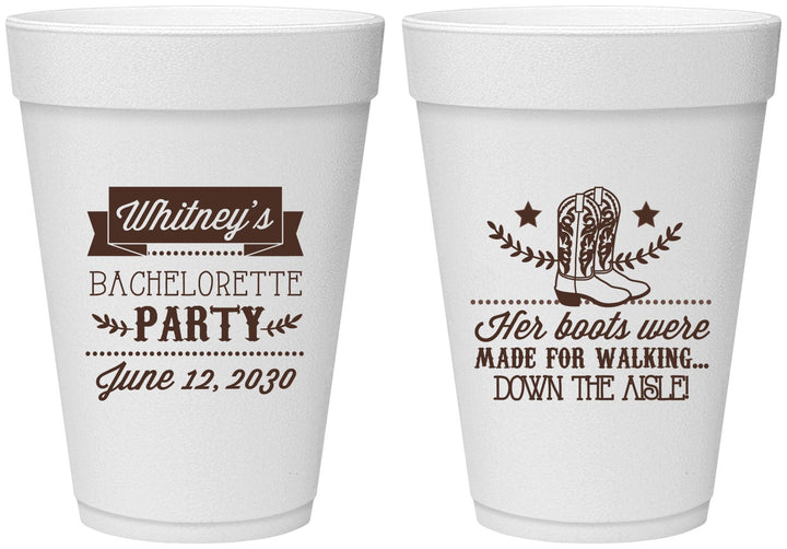 Personalized Bachelorette 16 oz Foam Cups - Cowgirl Boots | 60072