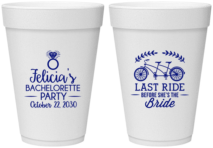 Personalized Bachelorette 16 oz Foam Cups - Last Ride Before Bride | 60073