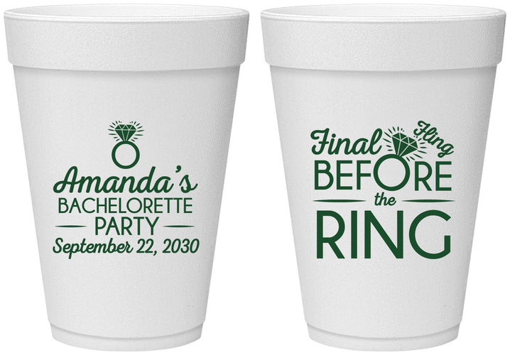 Personalized Bachelorette 16 oz Foam Cups - Final Fling Before The Ring | 60074