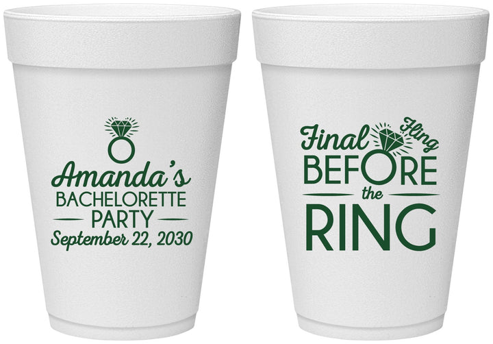 Personalized Bachelorette 16 oz Foam Cups - Final Fling Before The Ring | 60074