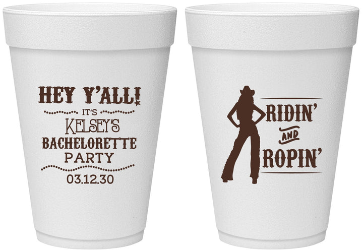 Personalized Bachelorette 16 oz Foam Cups - Ridin And Ropin | 60078