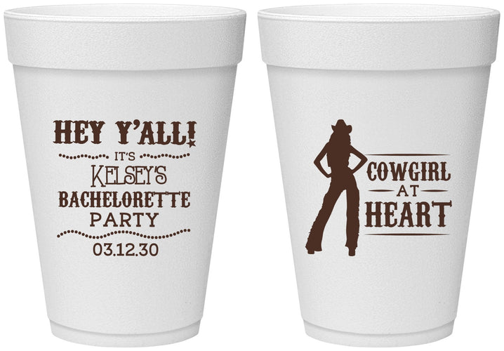 Personalized Bachelorette 16 oz Foam Cups - Cowgirl At Heart | 60079
