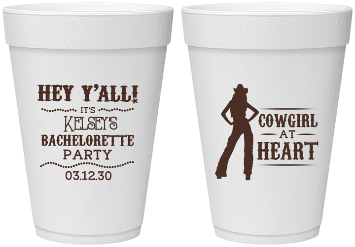 Personalized Bachelorette 16 oz Foam Cups - Cowgirl At Heart | 60079