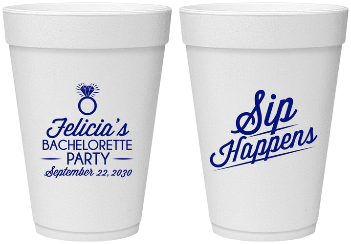 Personalized Bachelorette 16 oz Foam Cups - Sip Happens | 60081
