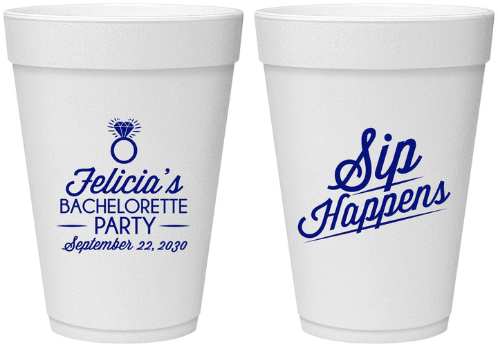 Personalized Bachelorette 16 oz Foam Cups - Sip Happens | 60081
