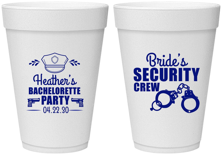 Personalized Bachelorette 16 oz Foam Cups - Police Security Crew | 60091