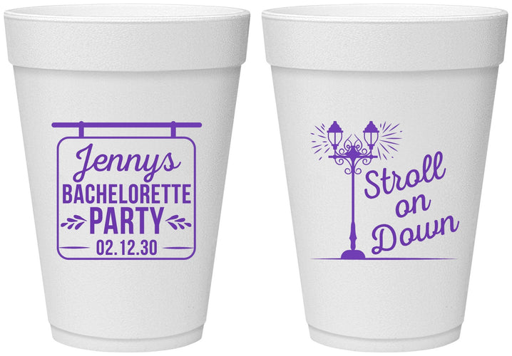 Personalized Bachelorette 16 oz Foam Cups - Stroll On Down | 60092