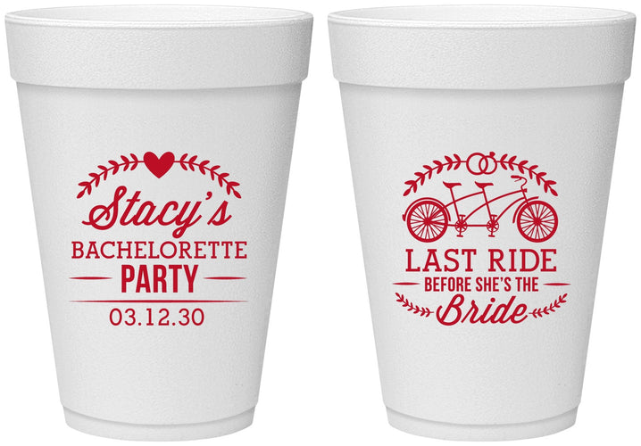 Personalized Bachelorette 16 oz Foam Cups - Last Ride Before Bride | 60093