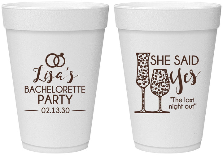Personalized Bachelorette 16 oz Foam Cups - The Last Night Out | 60097