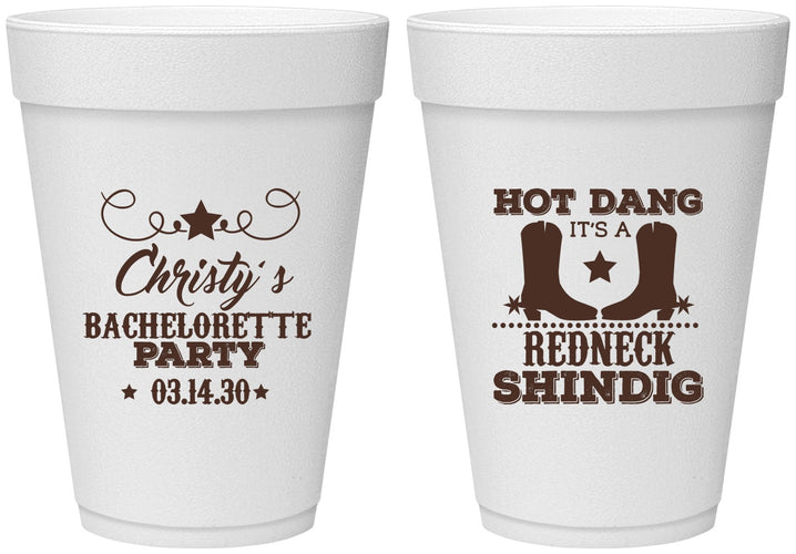 Personalized Bachelorette 16 oz Foam Cups - Redneck Shindig | 60100