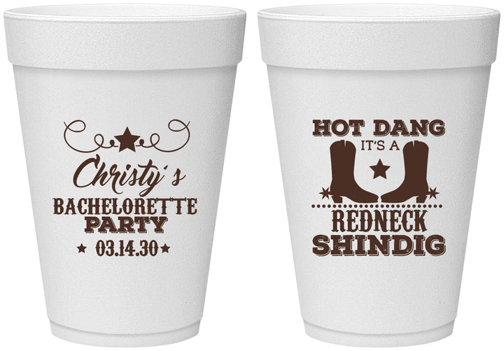 Personalized Bachelorette 16 oz Foam Cups - Redneck Shindig | 60100