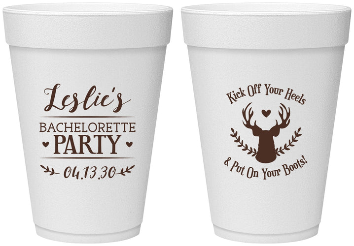 Personalized Bachelorette 16 oz Foam Cups - Deer Heels Boots | 60102