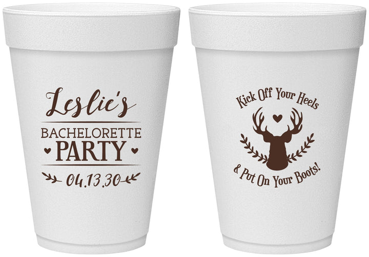 Personalized Bachelorette 16 oz Foam Cups - Deer Heels Boots | 60102