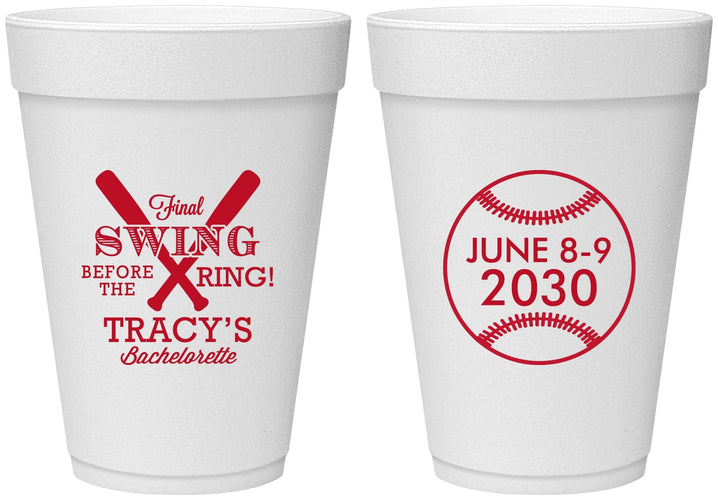 Personalized Bachelorette 16 oz Foam Cups - Final Swing Before Ring | 60109