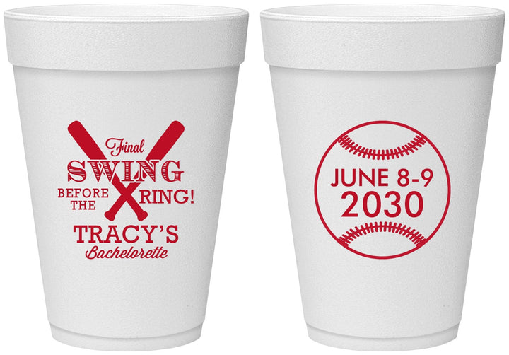 Personalized Bachelorette 16 oz Foam Cups - Final Swing Before Ring | 60109