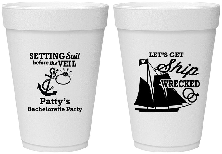 Personalized Bachelorette 16 oz Foam Cups - Setting Sail Before Veil | 60116
