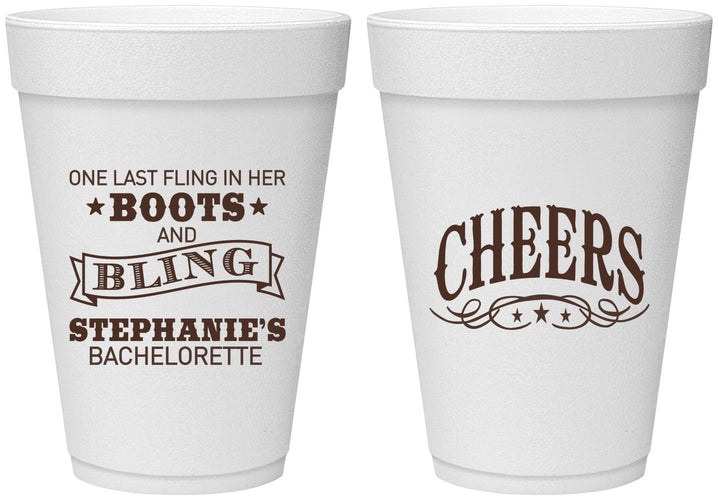 Personalized Bachelorette 16 oz Foam Cups - Boots And Bling | 60118