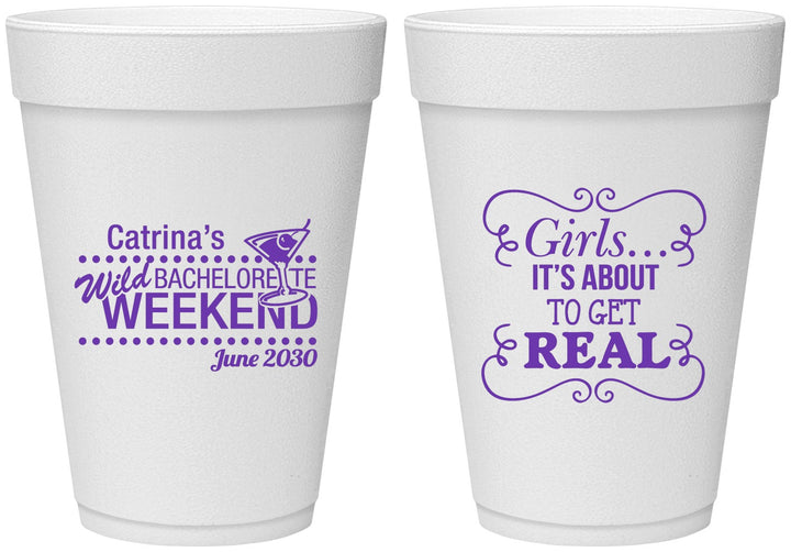 Personalized Bachelorette 16 oz Foam Cups - About To Get Real | 60123