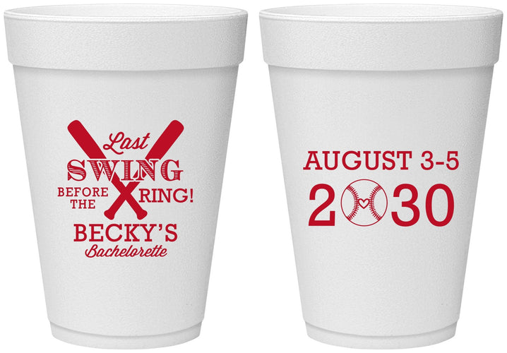Personalized Bachelorette 16 oz Foam Cups - Last Swing Before Ring | 60127
