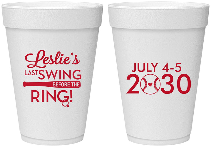 Personalized Bachelorette 16 oz Foam Cups - Last Swing Before Ring | 60128