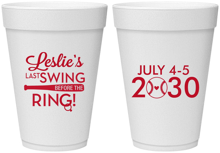 Personalized Bachelorette 16 oz Foam Cups - Last Swing Before Ring | 60128