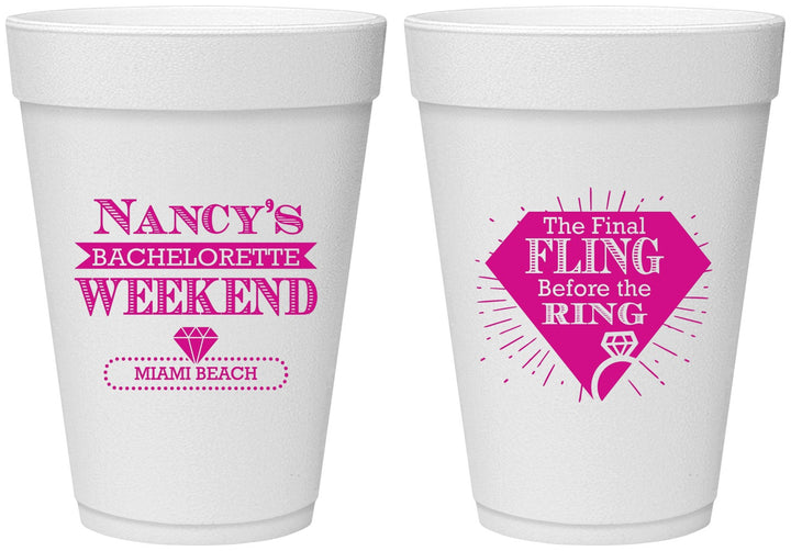 Personalized Bachelorette 16 oz Foam Cups - Final Fling Before The Ring | 60129