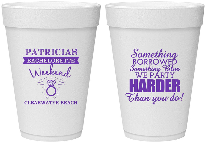 Personalized Bachelorette 16 oz Foam Cups - Something Borrowed | 60130