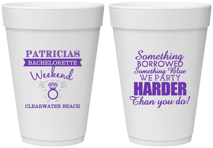 Personalized Bachelorette 16 oz Foam Cups - Something Borrowed | 60130