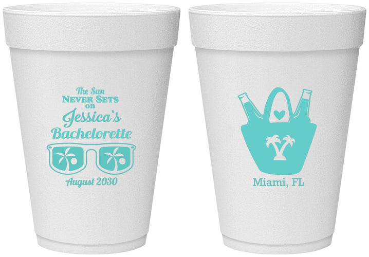 Personalized Bachelorette 16 oz Foam Cups - Beach Sun Never Sets | 60136