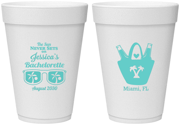 Personalized Bachelorette 16 oz Foam Cups - Beach Sun Never Sets | 60136