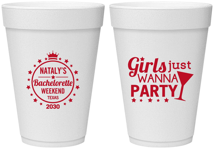 Personalized Bachelorette 16 oz Foam Cups - Girls Just Wanna Party | 60139