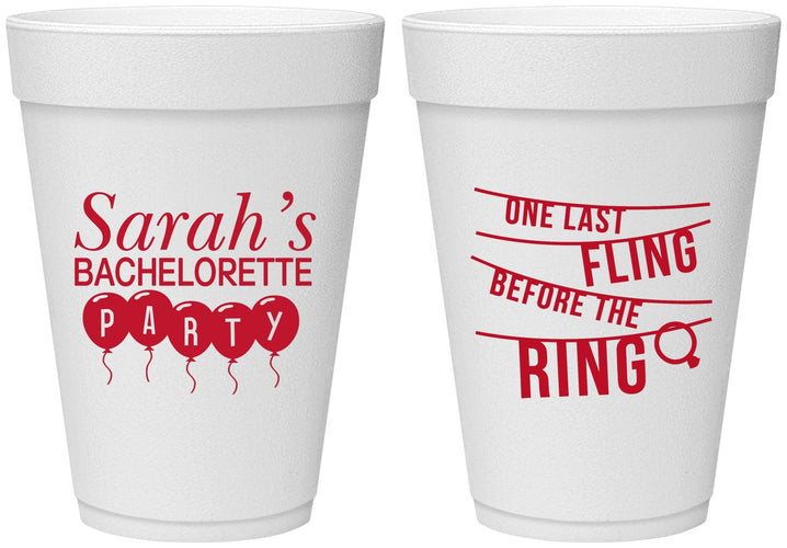 Personalized Bachelorette 16 oz Foam Cups - Last Fling Before Rings | 60140