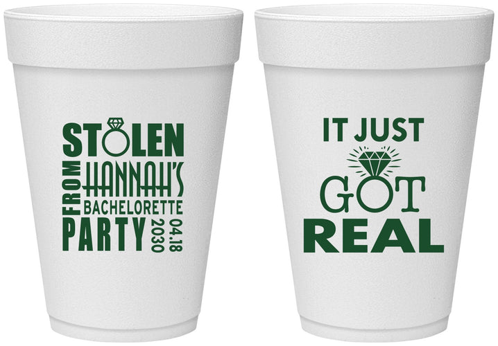 Personalized Bachelorette 16 oz Foam Cups - Just Got Real | 60141