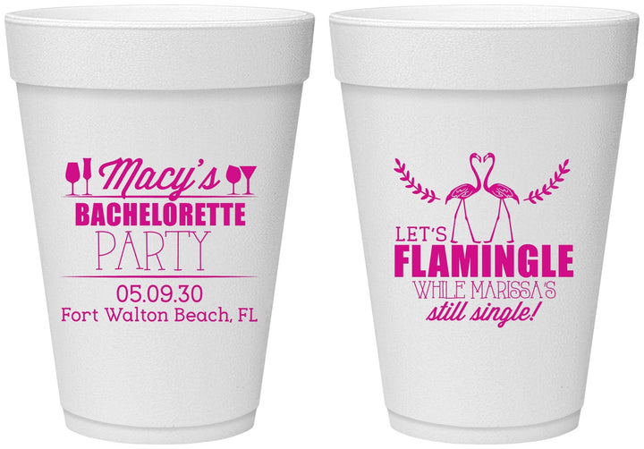 Personalized Bachelorette 16 oz Foam Cups - Lets Flamingle Still Single | 60144