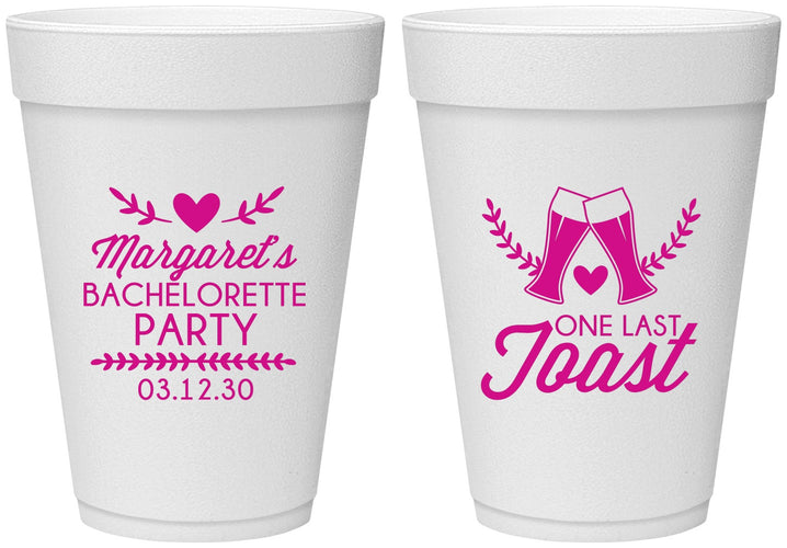 Personalized Bachelorette 16 oz Foam Cups - One Last Toast | 60147