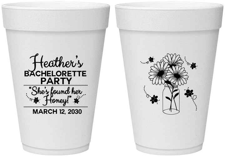 Personalized Bachelorette 16 oz Foam Cups - She Found Her Honey | 60150