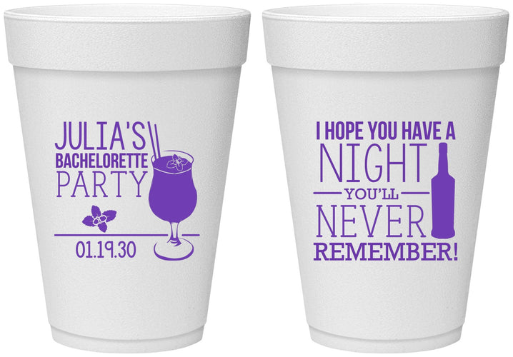 Personalized Bachelorette 16 oz Foam Cups - Night Never Remember | 60160