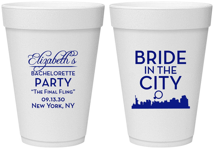 Personalized Bachelorette 16 oz Foam Cups - New York | 60162
