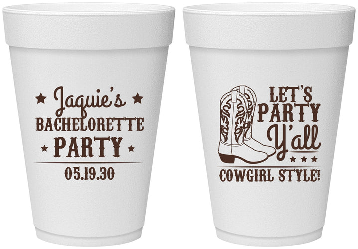 Personalized Bachelorette 16 oz Foam Cups - Cowgirl Boots | 60163